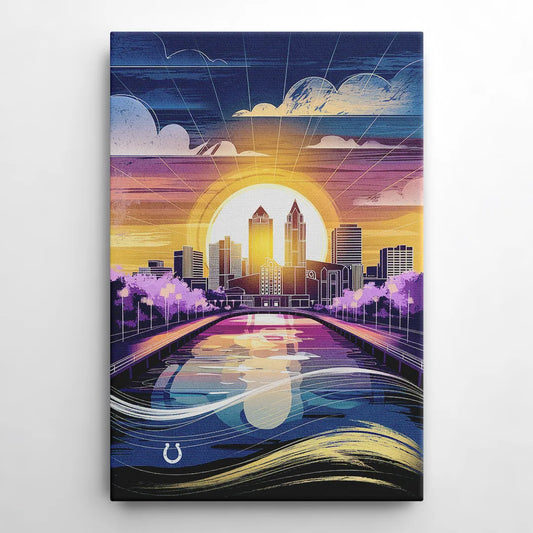 Indianapolis Skyline with Colts Theme - Canvas Wall Art