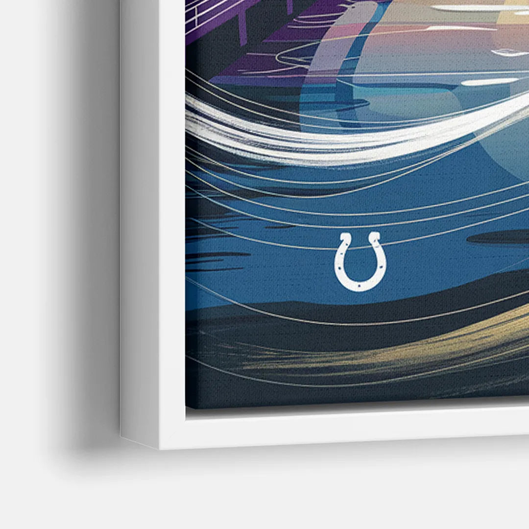 Indianapolis Skyline with Colts Theme - Close-Up White Frame Canvas