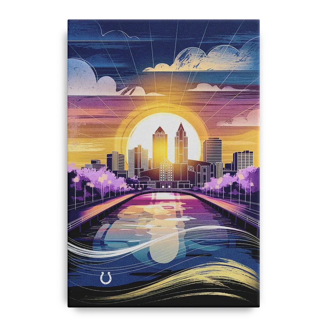 Indianapolis Skyline with Colts Theme Front - Canvas Wall Art
