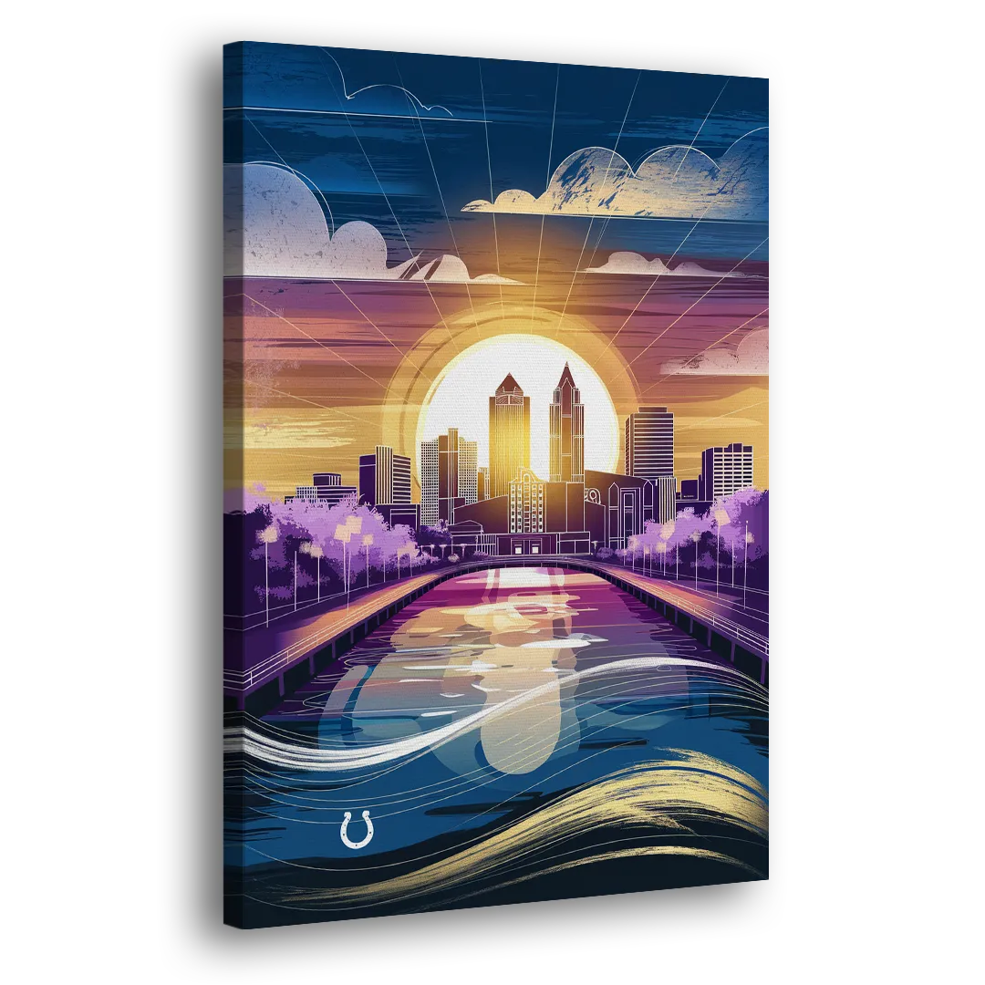 Indianapolis Skyline with Colts Theme Side - Canvas Wall Art