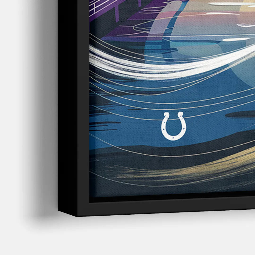 Indianapolis Skyline with Colts Theme - Close-Up Black Frame Canvas