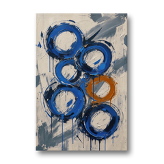 Indigo Wall Art with Five Dripping Rings - Canvas Wall Art - Front