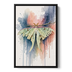 Insect Wall Art with a Luna Moth at Dusk - Black Framed Canvas Wall Art - Front