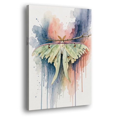 Insect Wall Art with a Luna Moth at Dusk - Canvas Wall Art - Side
