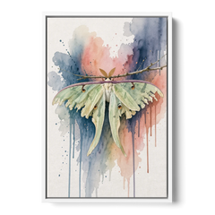 Insect Wall Art with a Luna Moth at Dusk - White Framed Canvas Wall Art - Front