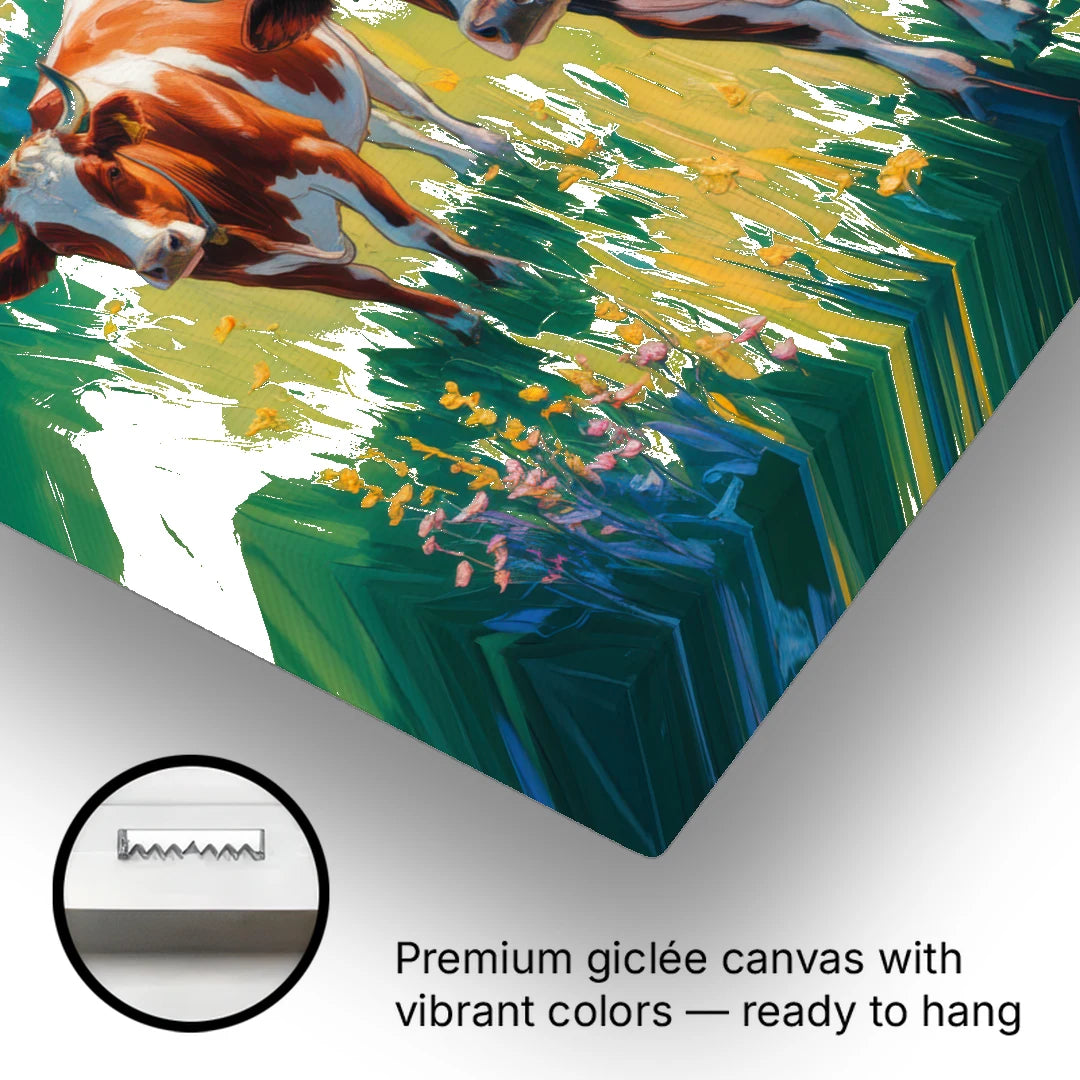 Inspirational Cow and Mountain - Canvas Wall Art - Gallery Wrap Corner