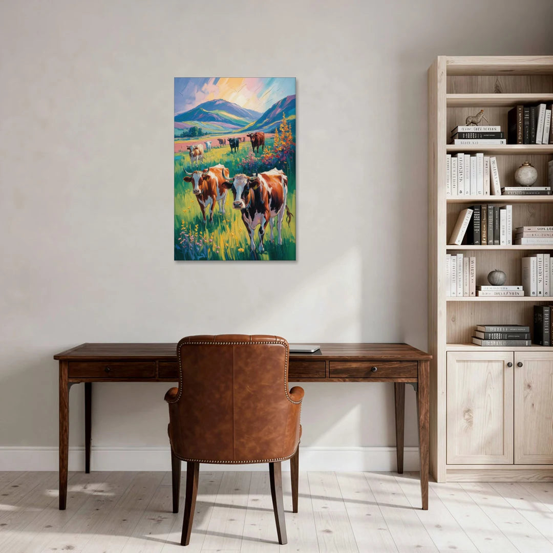 Inspirational Cow and Mountain - Canvas Wall Art - Office - 24x36