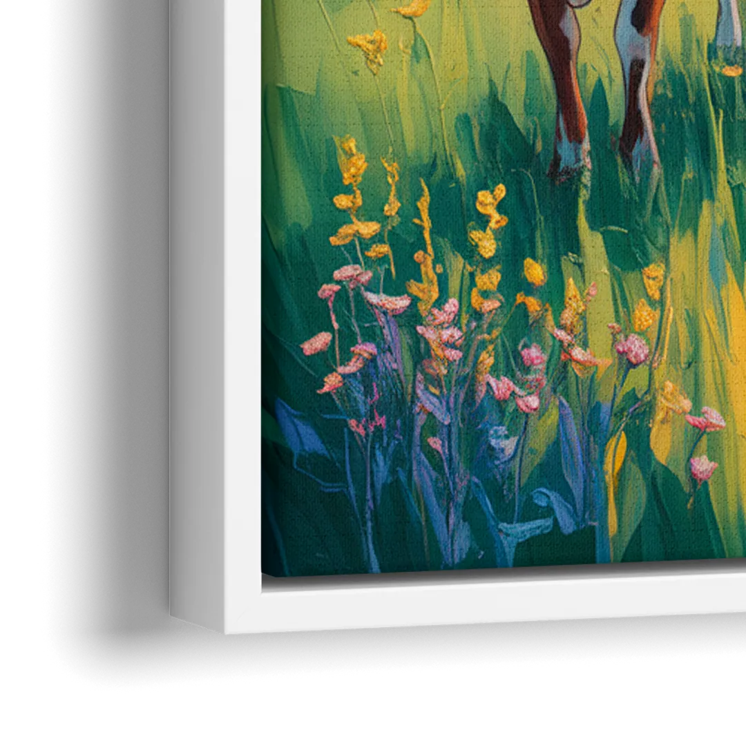 Inspirational Cow and Mountain - Close-Up White Frame Canvas