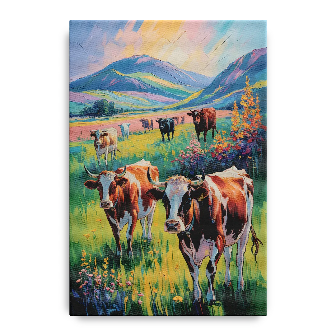 Inspirational Cow and Mountain Front - Canvas Wall Art