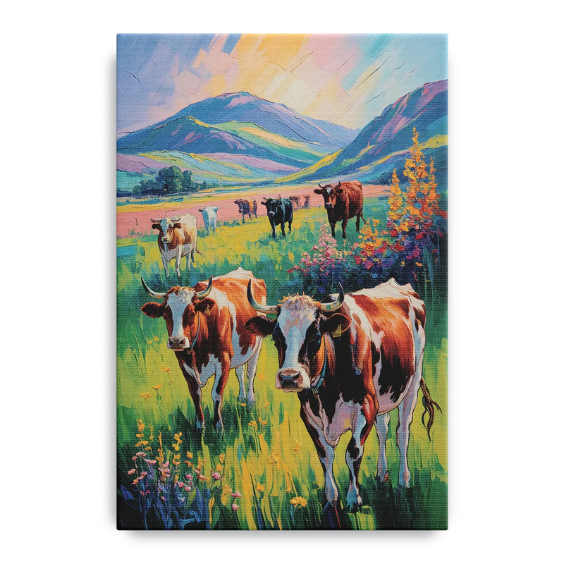Inspirational Cow and Mountain Front - Canvas Wall Art