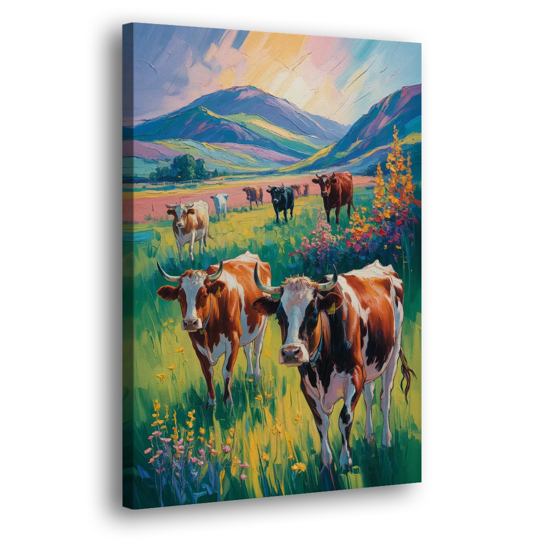 Inspirational Cow and Mountain Side - Canvas Wall Art
