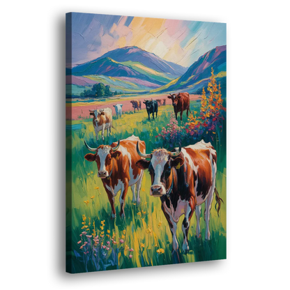 Inspirational Cow and Mountain Side - Canvas Wall Art