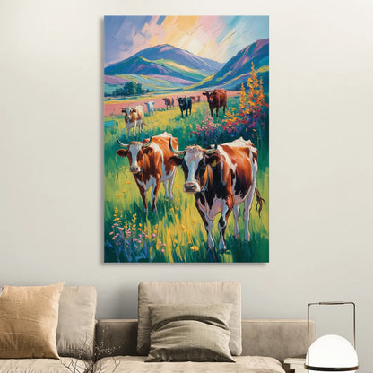 Inspirational Cow and Mountain Living Room - Canvas Wall Art