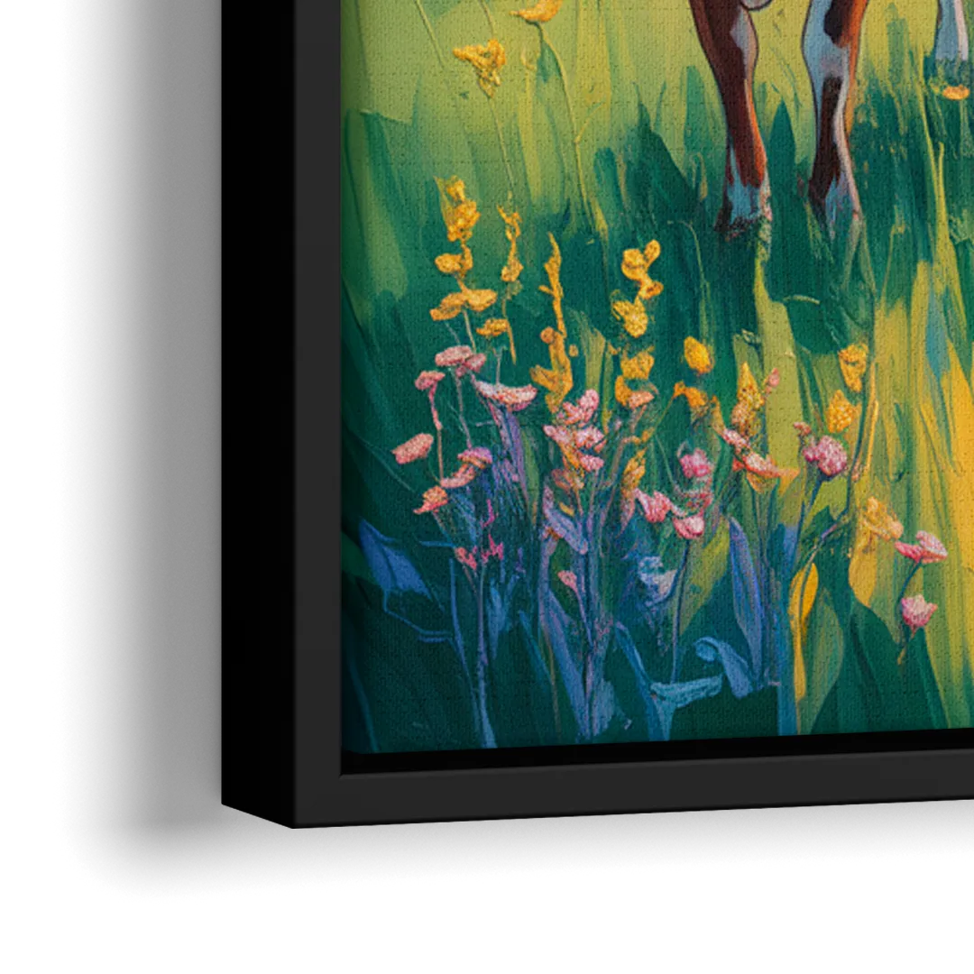 Inspirational Cow and Mountain - Close-Up Black Frame Canvas