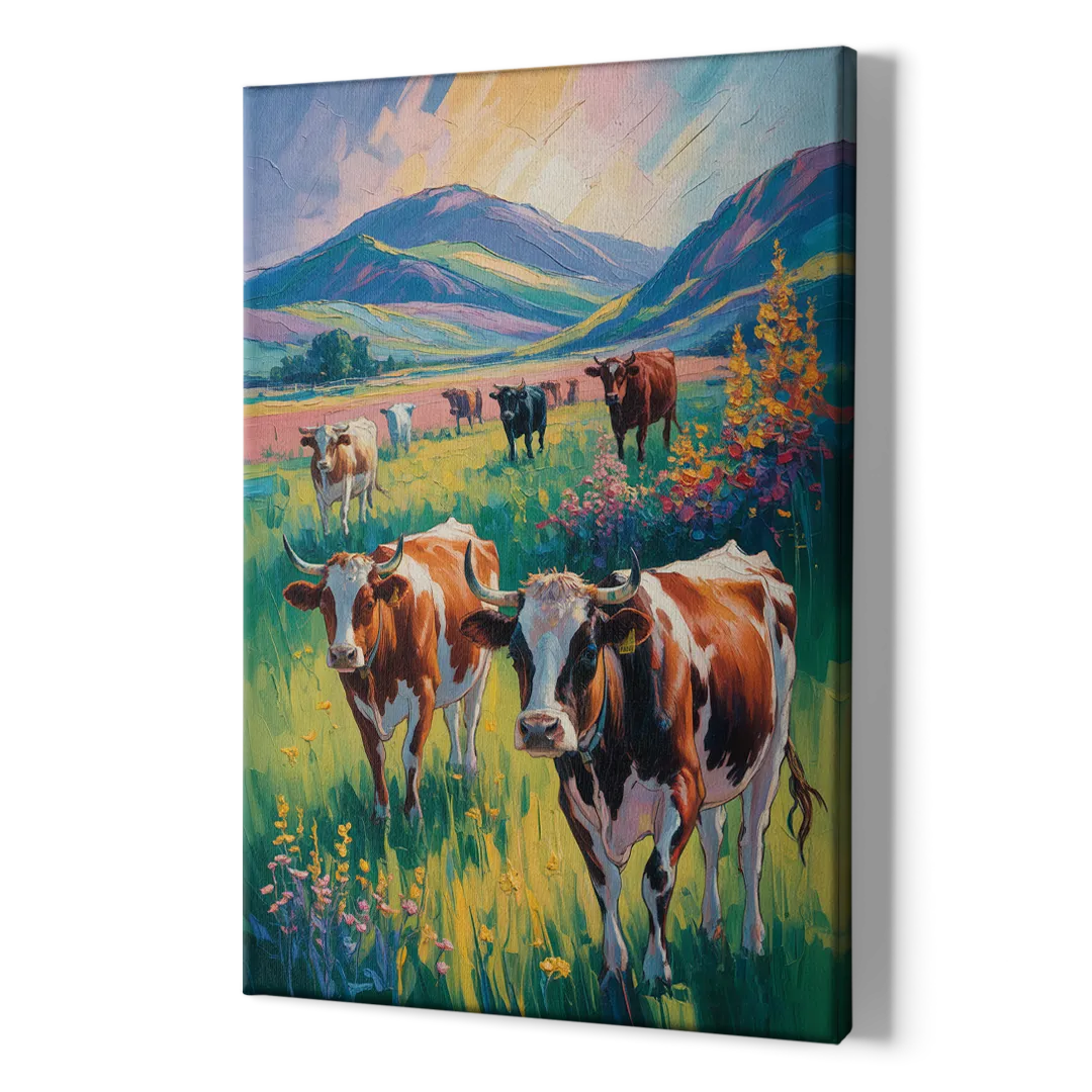 Inspirational Cow and Mountain - Canvas Print Art Sides