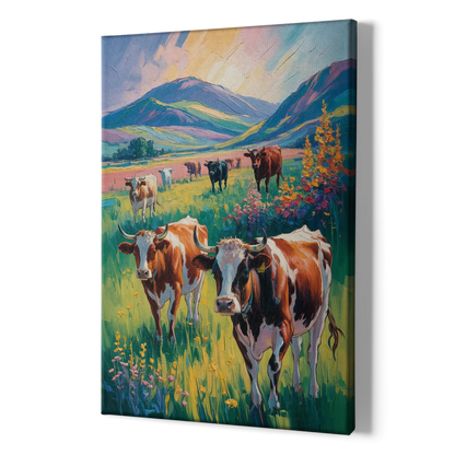 Inspirational Cow and Mountain - Canvas Print Art Sides