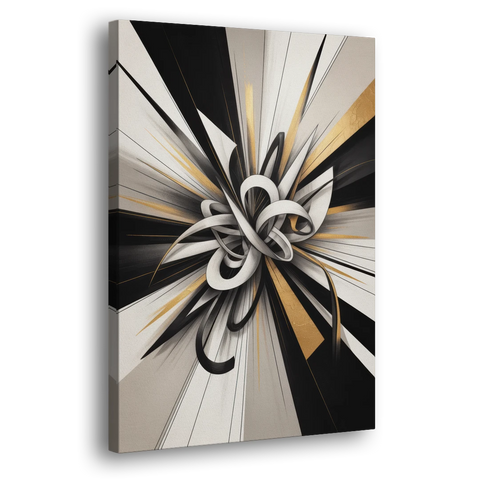Intertwined Elegance Black White and Gold Abstract - Canvas Wall Art - Side