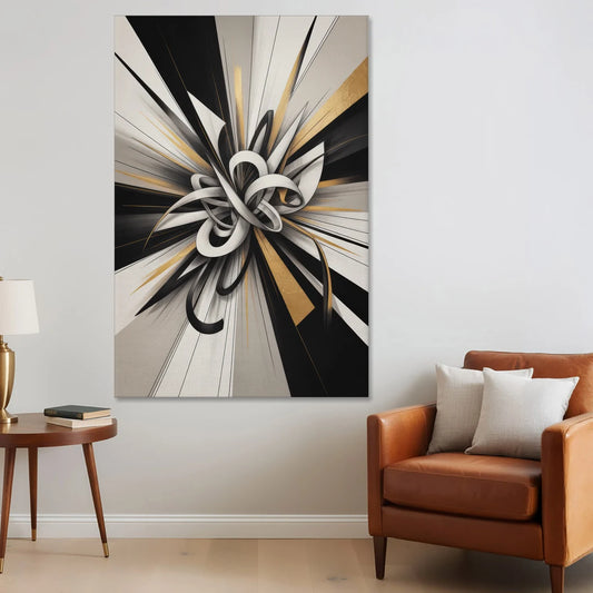 Intertwined Elegance Black White and Gold Abstract - Canvas Wall Art - Sofa - 40x60