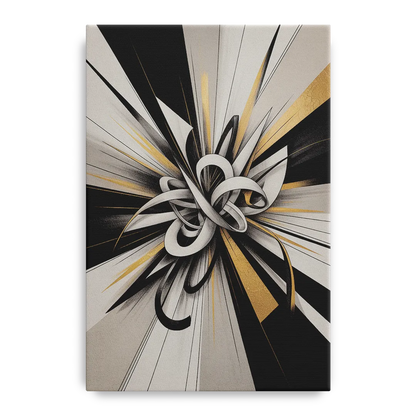 Intertwined Elegance Black White and Gold Abstract - Canvas Wall Art