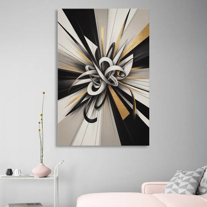 Intertwined Elegance Black White and Gold Abstract Sitting Room - Canvas Wall Art