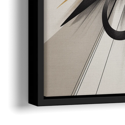 Intertwined Elegance Black White and Gold Abstract - Close-Up Black Frame Canvas
