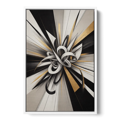 Intertwined Elegance Black White and Gold Abstract - White Frame Canvas