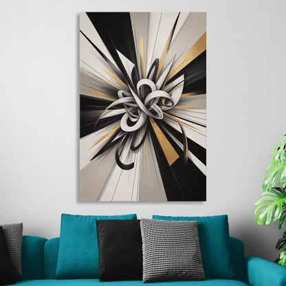 Intertwined Elegance Black White and Gold Abstract Living Room - Canvas Wall Art