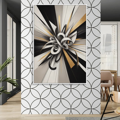 Intertwined Elegance Black White and Gold Abstract Sitting Room - White Canvas Wall Art