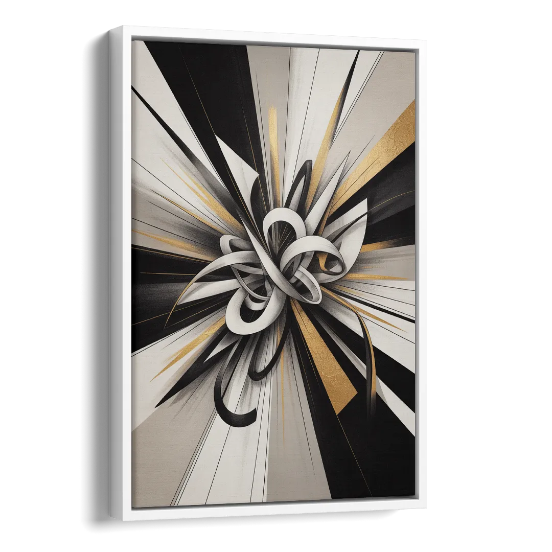 Intertwined Elegance Black White and Gold Abstract Side - White Canvas Wall Art