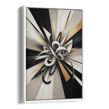 Intertwined Elegance Black White and Gold Abstract Side - White Canvas Wall Art