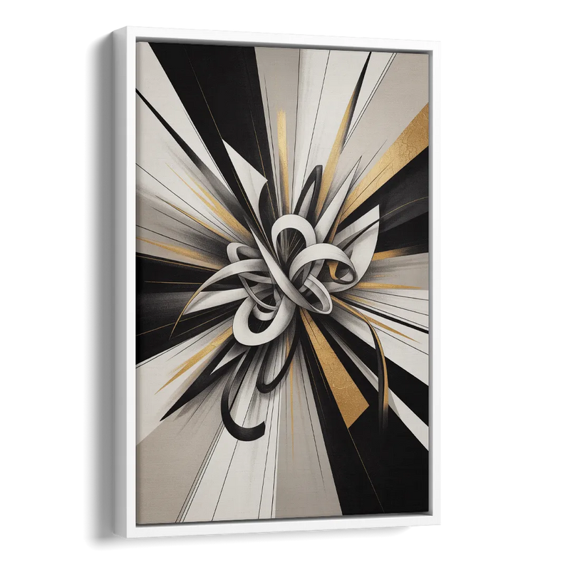 Intertwined Elegance Black White and Gold Abstract Side - White Canvas Wall Art