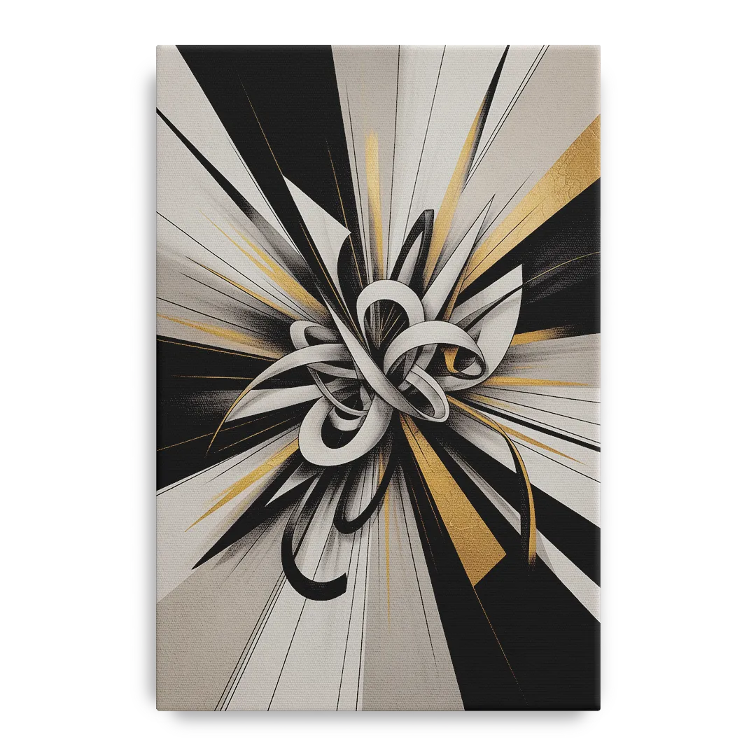 Intertwined Elegance Black White and Gold Abstract Front - Canvas Wall Art