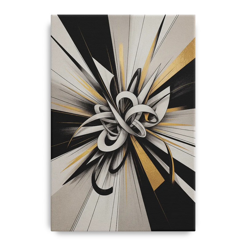 Intertwined Elegance Black White and Gold Abstract Front - Canvas Wall Art