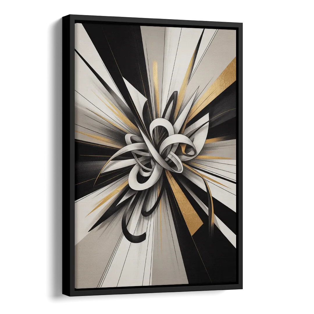 Intertwined Elegance Black White and Gold Abstract Side - Black Canvas Wall Art