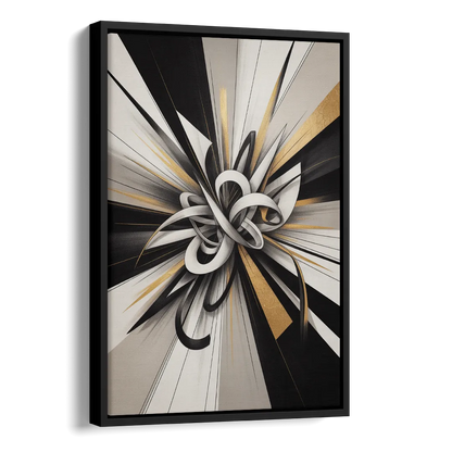 Intertwined Elegance Black White and Gold Abstract Side - Black Canvas Wall Art