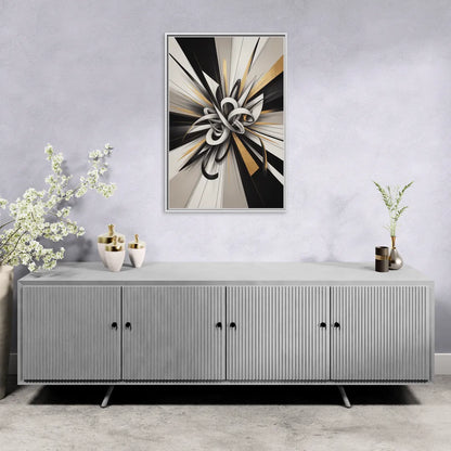 Intertwined Elegance Black White and Gold Abstract - Living Room White Frame Canvas