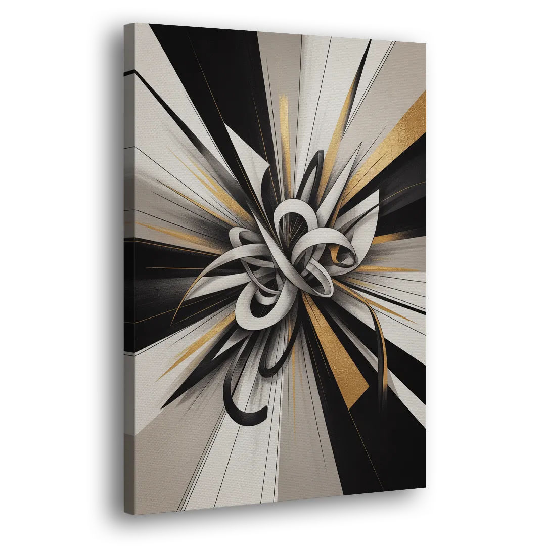 Intertwined Elegance Black White and Gold Abstract Side - Canvas Wall Art