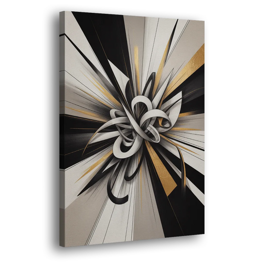 Intertwined Elegance Black White and Gold Abstract Side - Canvas Wall Art