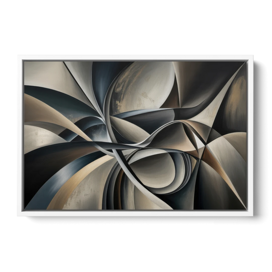 Intertwined Elegance Black and Grey Abstract - White Framed Canvas Wall Art - Front