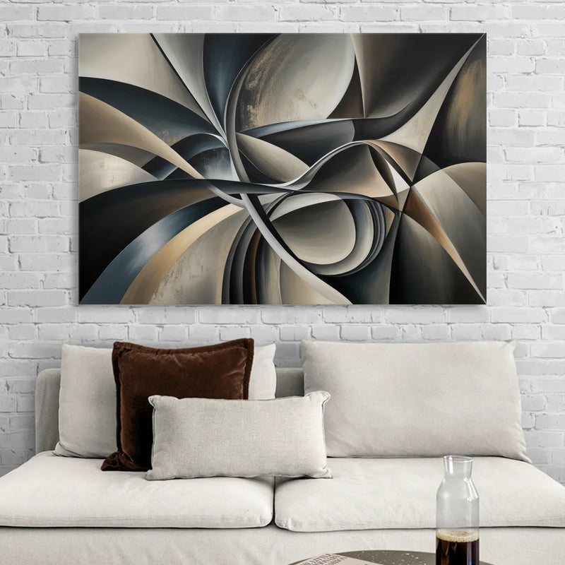 Intertwined Elegance Black and Grey Abstract Living Room - Canvas Wall Art