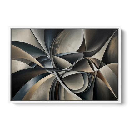 Intertwined Elegance Black and Grey Abstract - White Frame Canvas