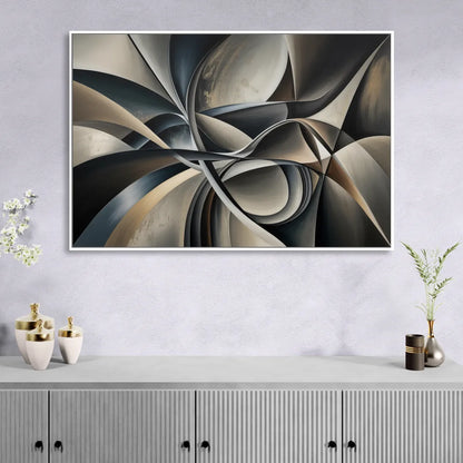 Intertwined Elegance Black and Grey Abstract Living Room - White Canvas Wall Art