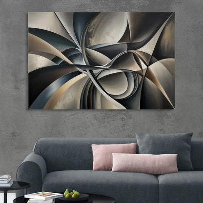 Intertwined Elegance Black and Grey Abstract Sitting Room - Canvas Wall Art