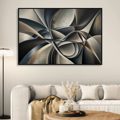 Intertwined Elegance Black and Grey Abstract Living Room - Black Canvas Wall Art