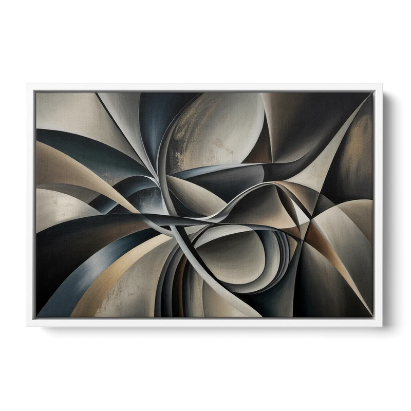 Intertwined Elegance Black and Grey Abstract Front - White Canvas Wall Art