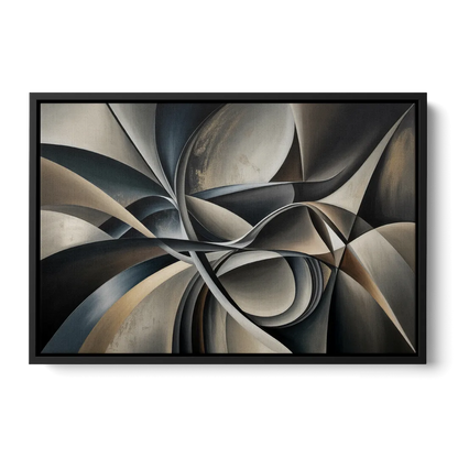 Intertwined Elegance Black and Grey Abstract - Black Frame Canvas