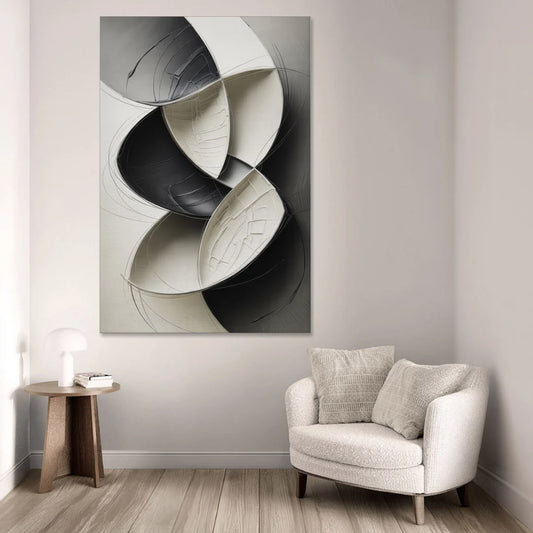 Intertwined Geometric Sophistication Black and White Abstract - Canvas Wall Art - Sofa - 40x60