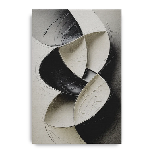 Intertwined Geometric Sophistication Black and White Abstract - Canvas Wall Art