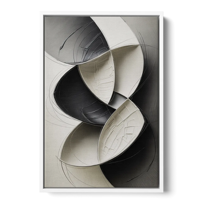 Intertwined Geometric Sophistication Black and White Abstract - White Frame Canvas