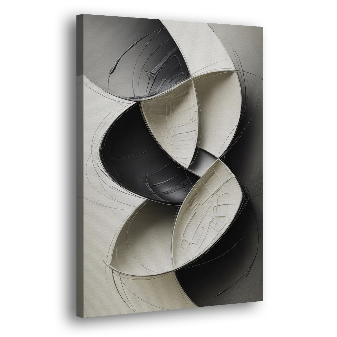 Intertwined Geometric Sophistication Black and White Abstract Side - Canvas Wall Art